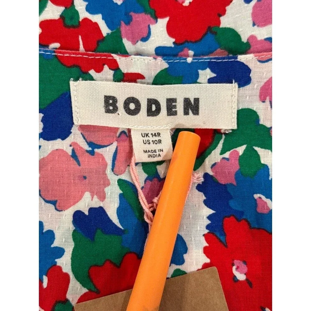 NEW Boden Midi Dress Pink Lillian Cotton Floral V Neck Puff Sleeve Boho US 10